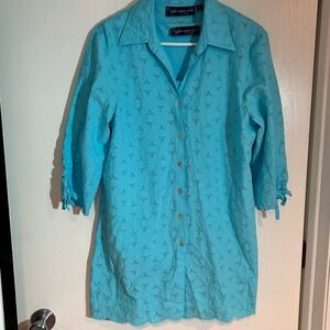 Susan Graver Weekend Cotton Eyelet Shirt Jacket & Knit Tank Set Medium